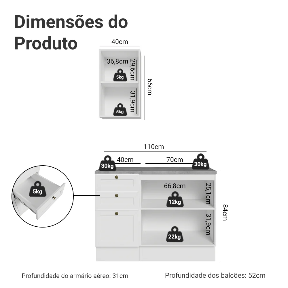 Conjunto Gabinete para Banheiro 110cm 3 Gavetas 3 Portas Branco Vik Madesa 01 - Image 3