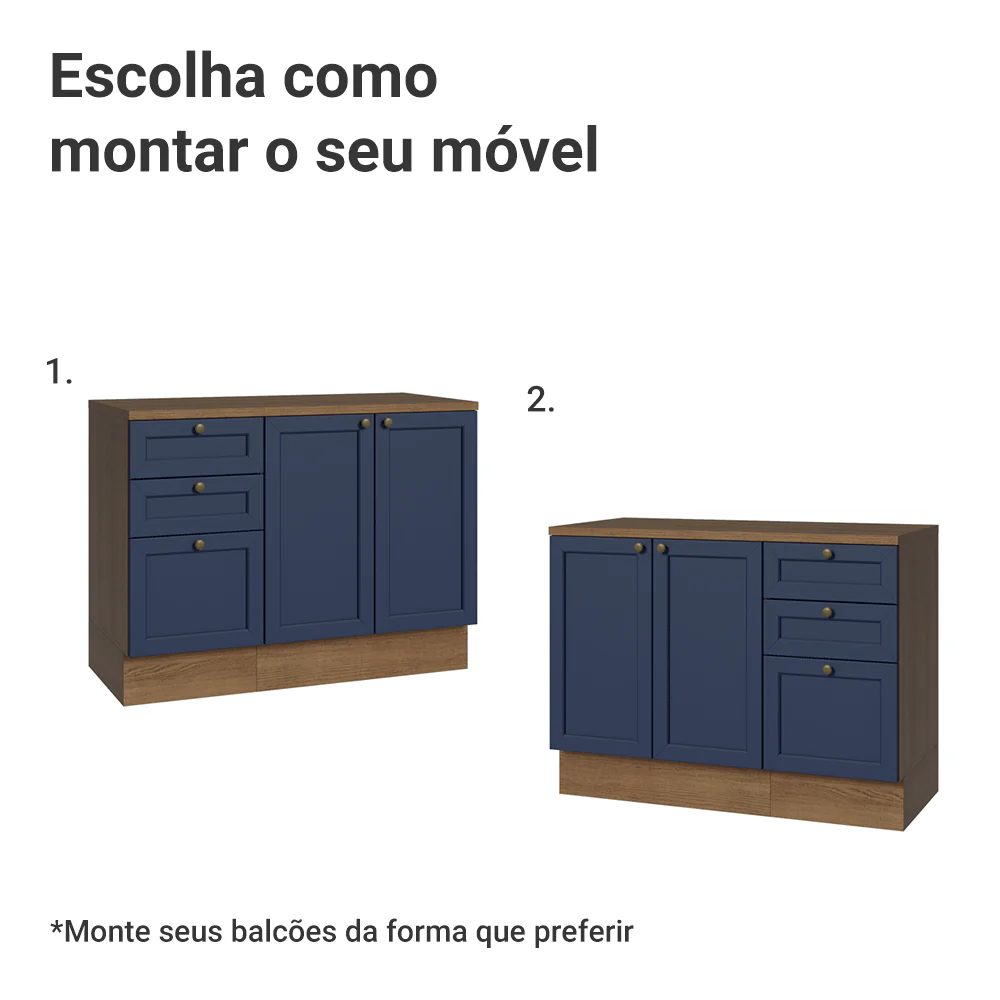 Conjunto Gabinete para Banheiro 110cm 3 Gavetas 3 Portas Rustic/Azul Vik Madesa 01 - Image 5
