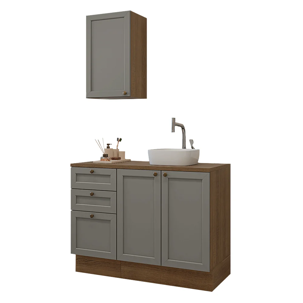 Conjunto Gabinete para Banheiro 110cm 3 Gavetas 3 Portas Rustic/Cinza Vik Madesa 01 - Image 2