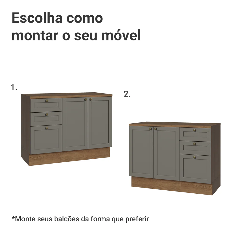 Conjunto Gabinete para Banheiro 110cm 3 Gavetas 3 Portas Rustic/Cinza Vik Madesa 01 - Image 5