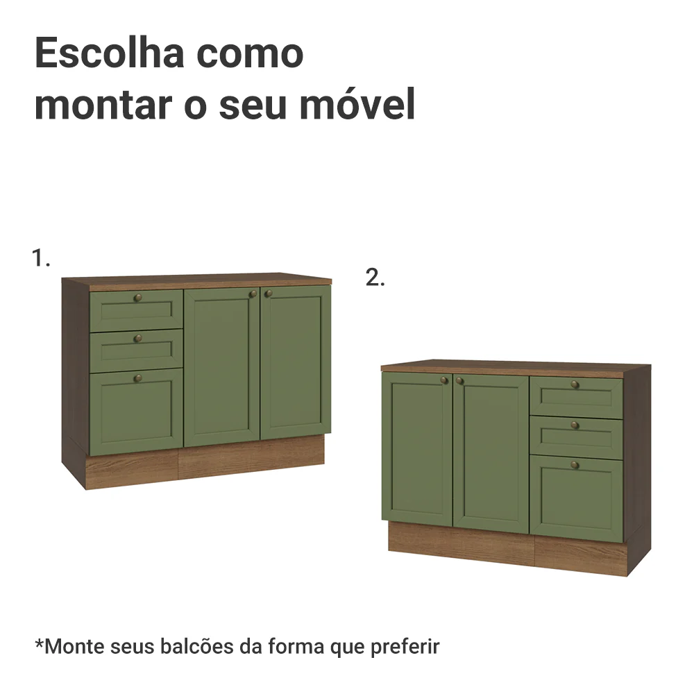 Conjunto Gabinete para Banheiro 110cm 3 Gavetas 3 Portas Rustic/Verde Vik Madesa 01 - Image 5