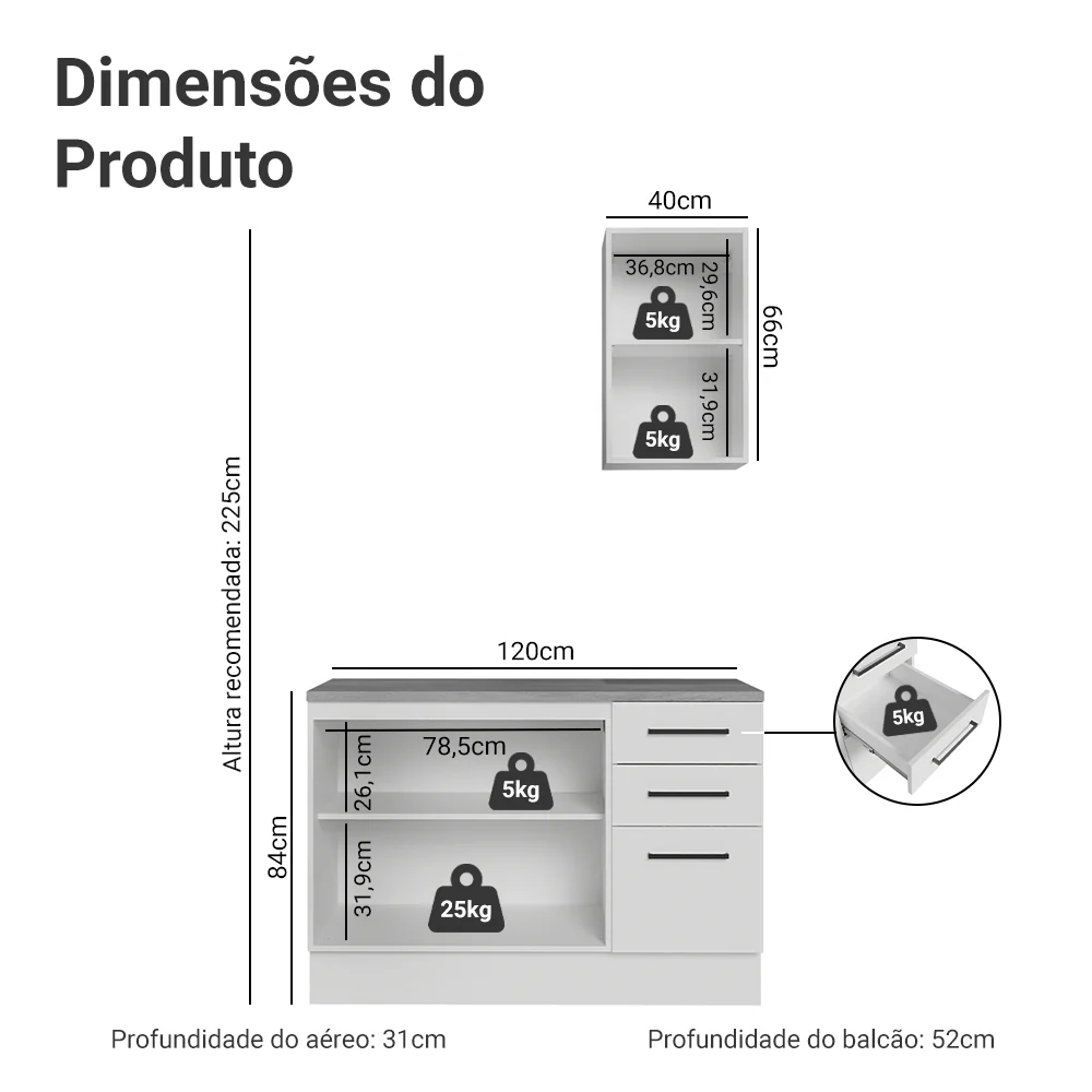Conjunto Gabinete para Banheiro 120cm 3 Portas 3 Gavetas Branco Agata Madesa 01 - Image 3