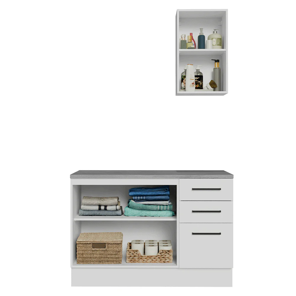 Conjunto Gabinete para Banheiro 120cm 3 Portas 3 Gavetas Branco Agata Madesa 01 - Image 5