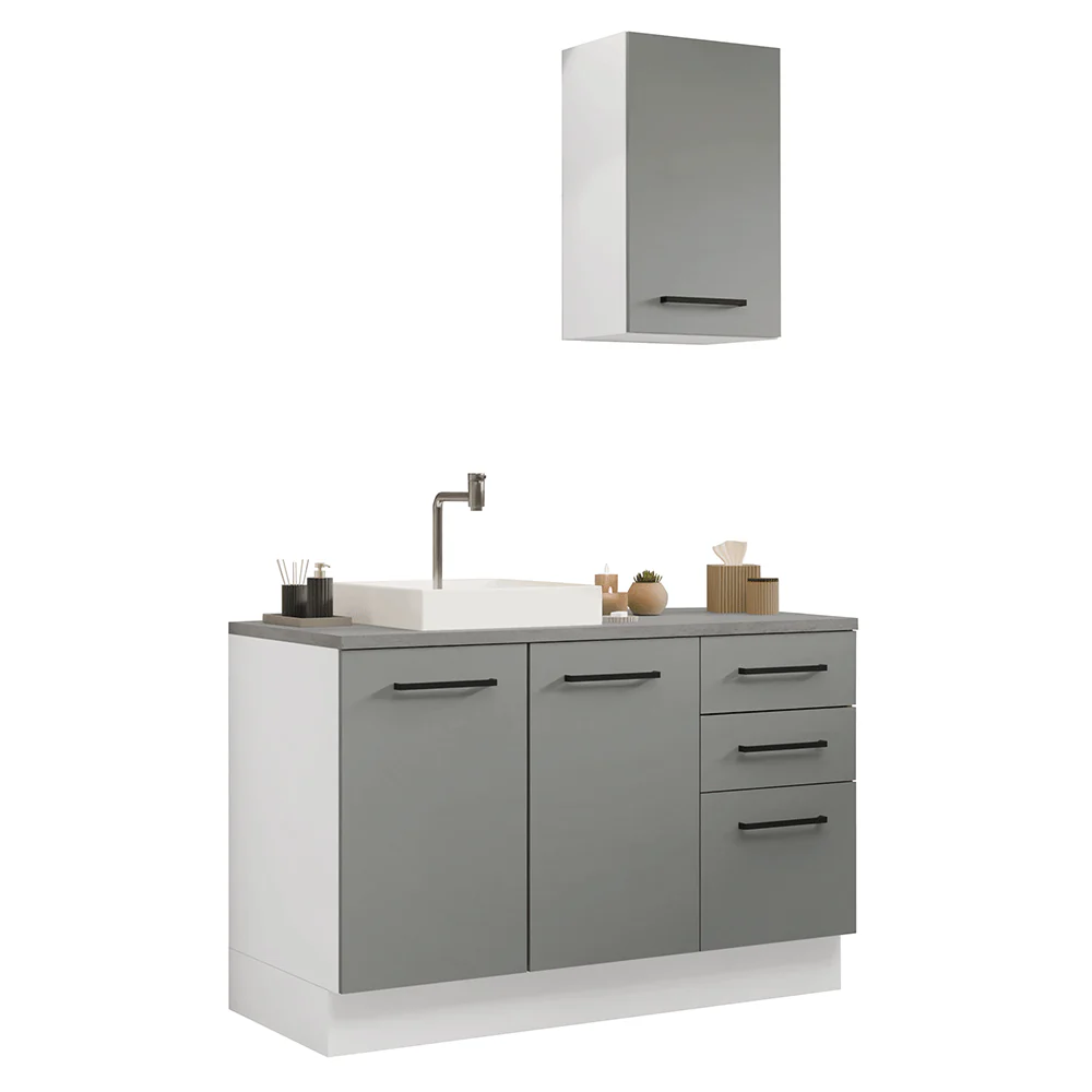 Conjunto Gabinete para Banheiro 120cm 3 Portas 3 Gavetas Branco/Cinza Agata Madesa 01 - Image 2