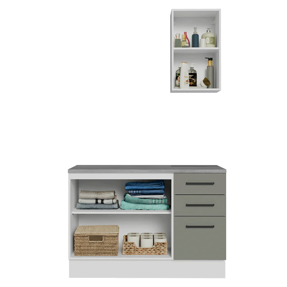 Conjunto Gabinete para Banheiro 120cm 3 Portas 3 Gavetas Branco/Cinza Agata Madesa 01 - Image 5