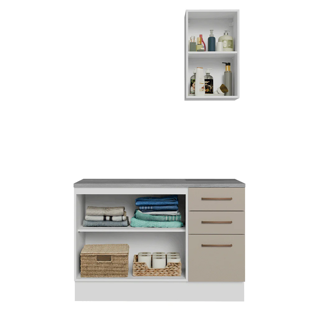 Conjunto Gabinete para Banheiro 120cm 3 Portas 3 Gavetas Branco/Crema Agata Madesa 01 - Image 5