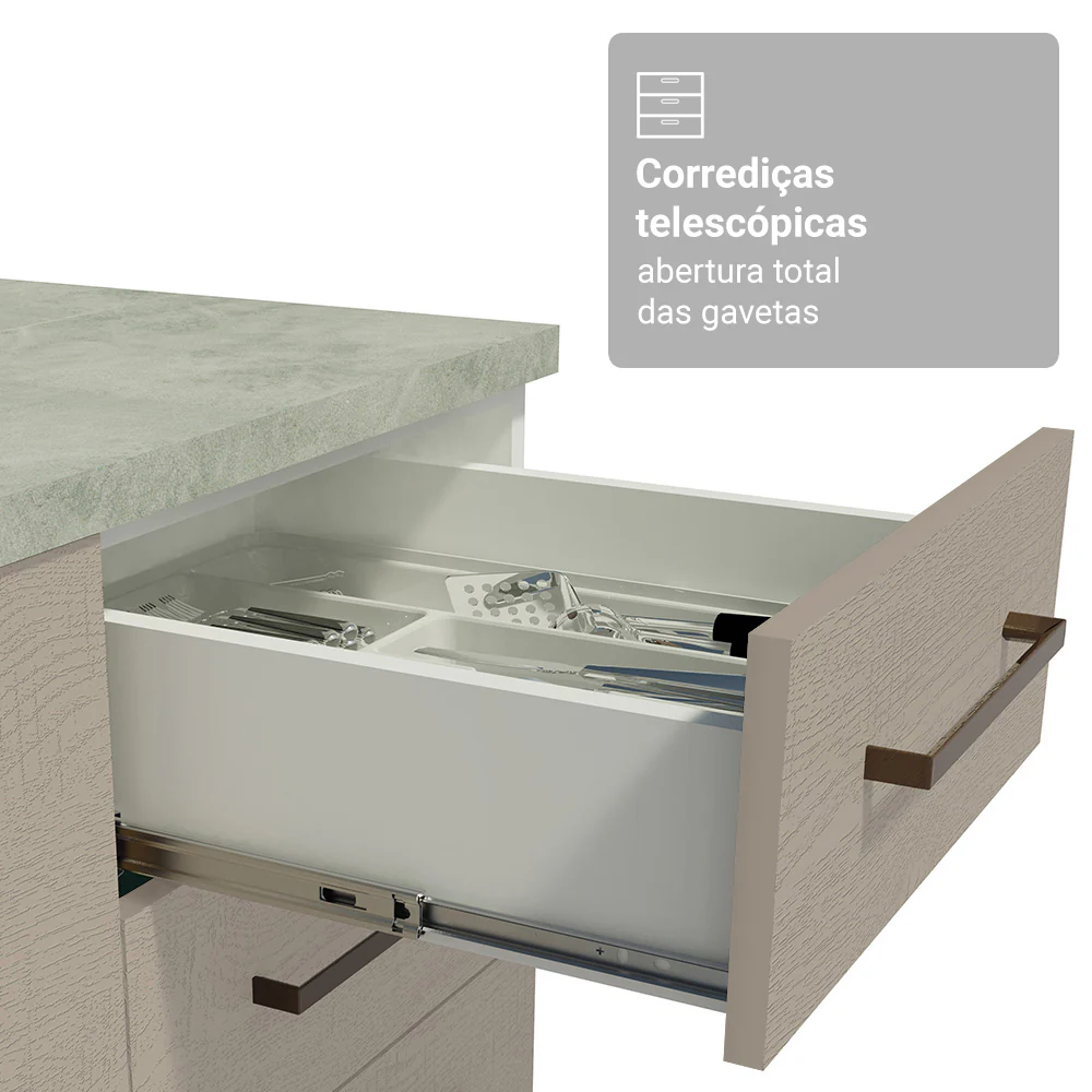 Conjunto Gabinete para Banheiro 120cm 3 Portas 3 Gavetas Branco/Crema Agata Madesa 01 - Image 6