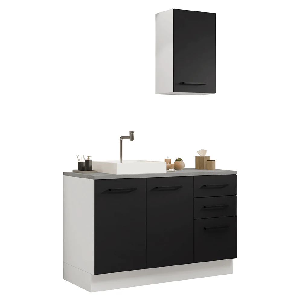 Conjunto Gabinete para Banheiro 120cm 3 Portas 3 Gavetas Branco/Preto Agata Madesa 01 - Image 2