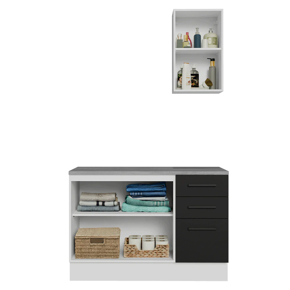 Conjunto Gabinete para Banheiro 120cm 3 Portas 3 Gavetas Branco/Preto Agata Madesa 01 - Image 5