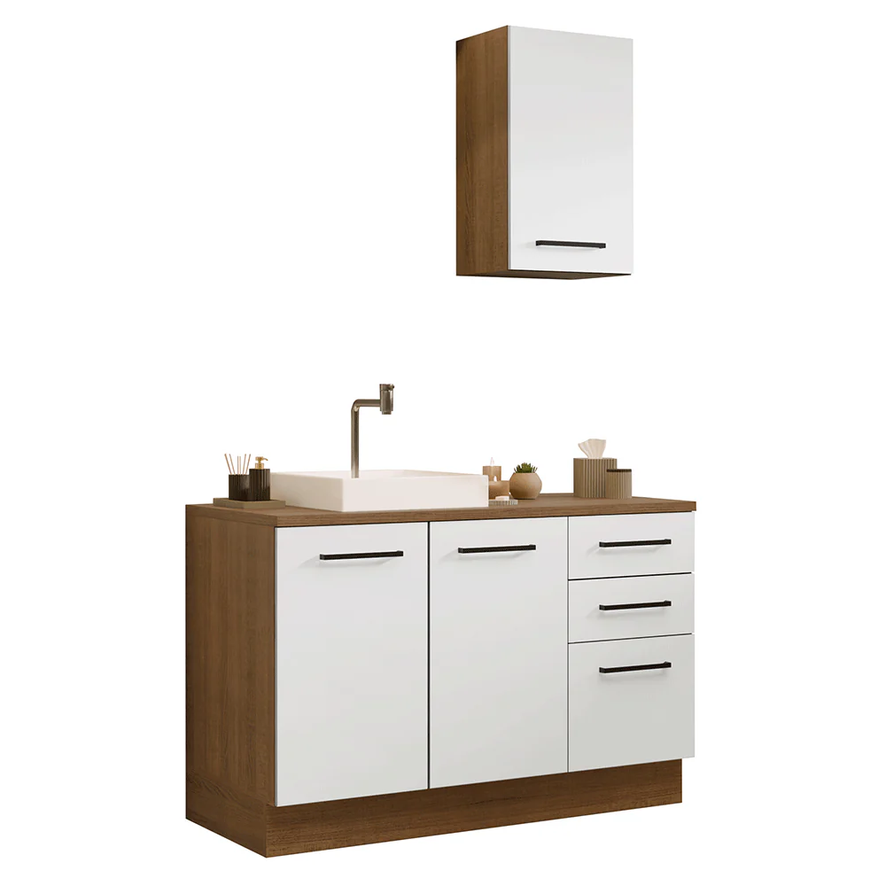 Conjunto Gabinete para Banheiro 120cm 3 Portas 3 Gavetas Rustic/Branco Agata Madesa 01 - Image 2