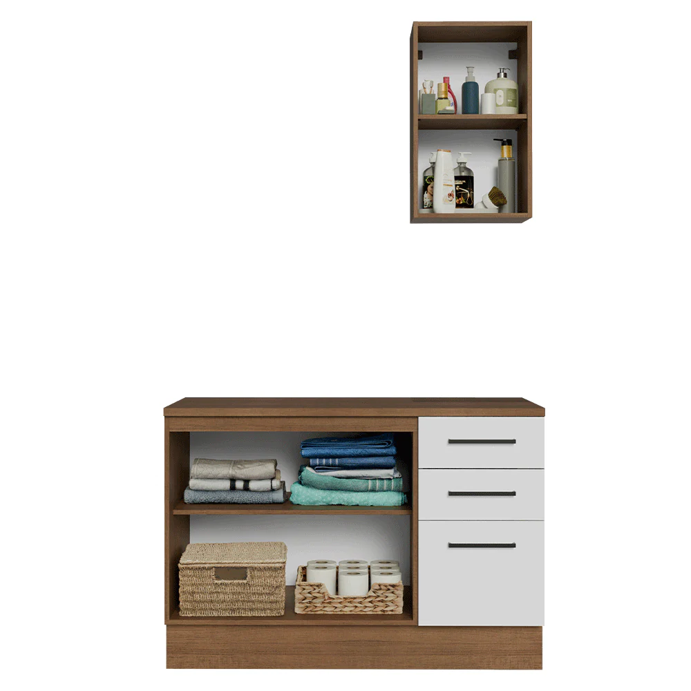 Conjunto Gabinete para Banheiro 120cm 3 Portas 3 Gavetas Rustic/Branco Agata Madesa 01 - Image 5