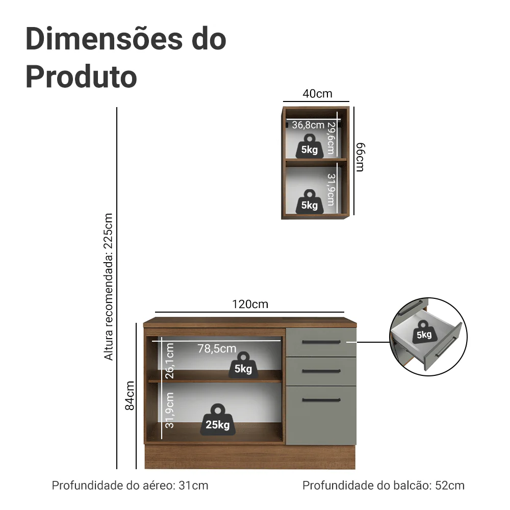 Conjunto Gabinete para Banheiro 120cm 3 Portas 3 Gavetas Rustic/Cinza Agata Madesa 01 - Image 3