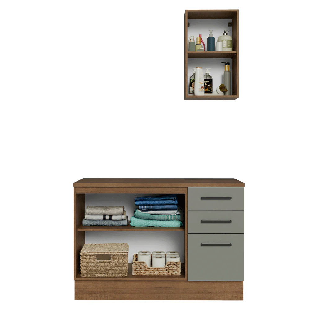 Conjunto Gabinete para Banheiro 120cm 3 Portas 3 Gavetas Rustic/Cinza Agata Madesa 01 - Image 5