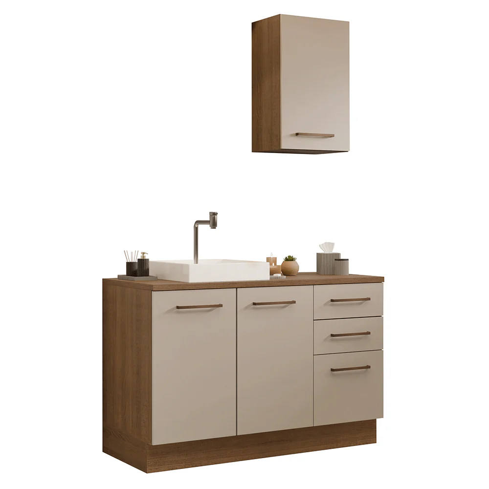 Conjunto Gabinete para Banheiro 120cm 3 Portas 3 Gavetas Rustic/Crema Agata Madesa 01 - Image 2