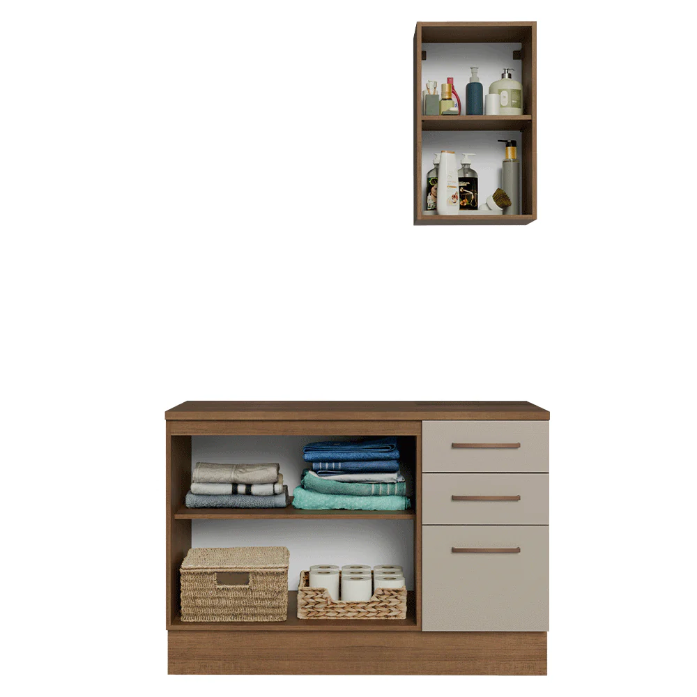 Conjunto Gabinete para Banheiro 120cm 3 Portas 3 Gavetas Rustic/Crema Agata Madesa 01 - Image 5