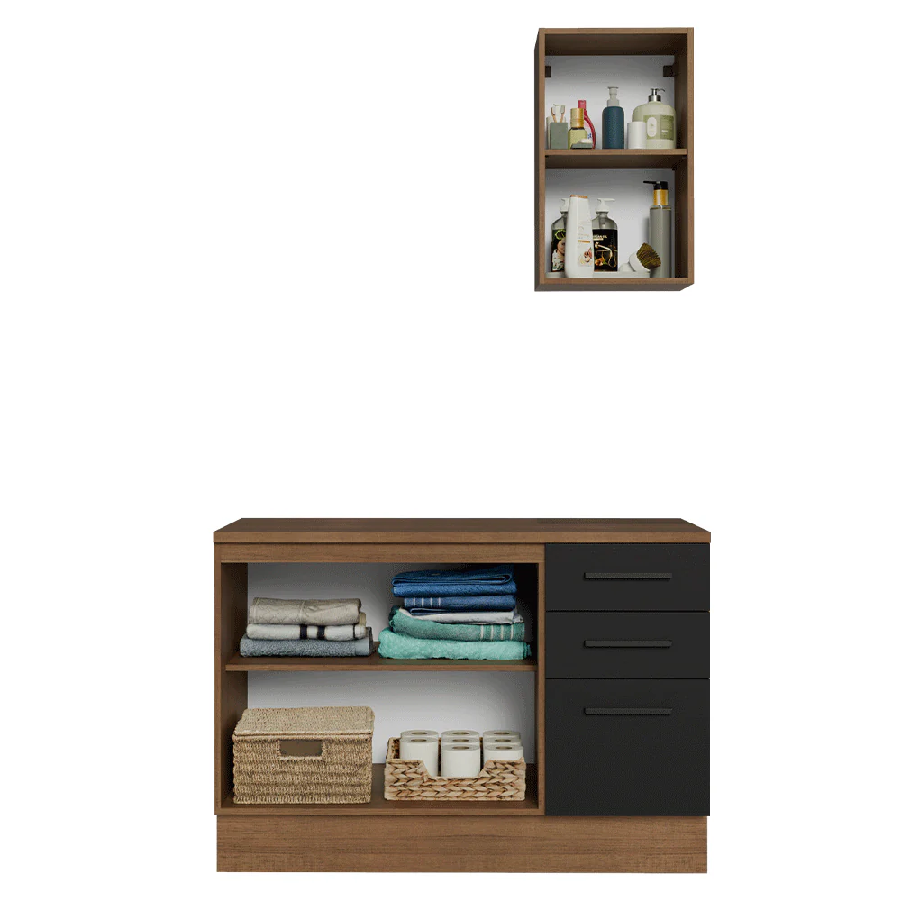 Conjunto Gabinete para Banheiro 120cm 3 Portas 3 Gavetas Rustic/Preto Agata Madesa 01 - Image 5