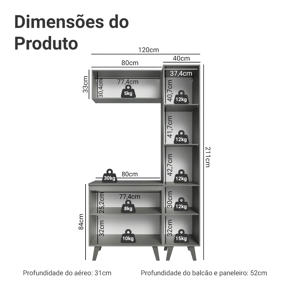 Conjunto Gabinete para Banheiro 120cm 5 Portas Cinza Nice Madesa 03 - Image 3