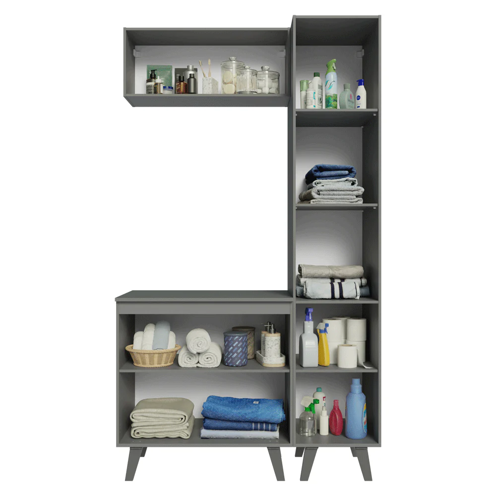 Conjunto Gabinete para Banheiro 120cm 5 Portas Cinza Nice Madesa 03 - Image 6