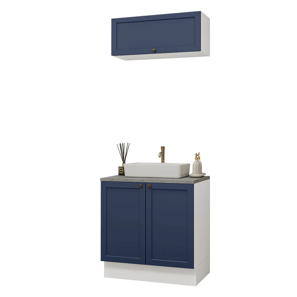 Conjunto Gabinete para Banheiro 80cm 3 Portas Branco/Azul Vik Madesa 02 - Image 2