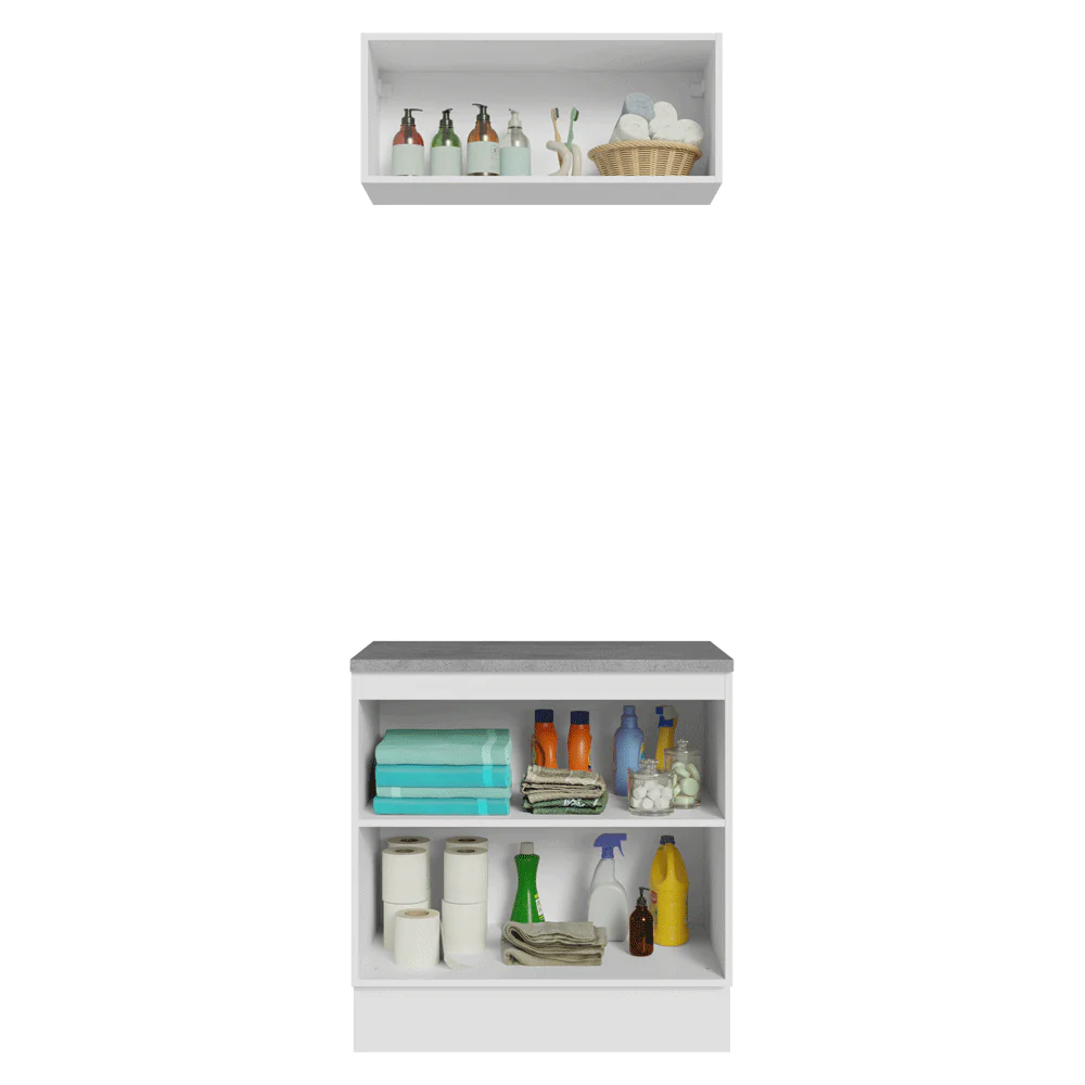 Conjunto Gabinete para Banheiro 80cm 3 Portas Branco/Azul Vik Madesa 02 - Image 5