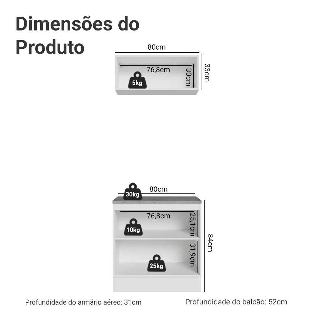 Conjunto Gabinete para Banheiro 80cm 3 Portas Branco/Cinza Vik Madesa 02 - Image 3