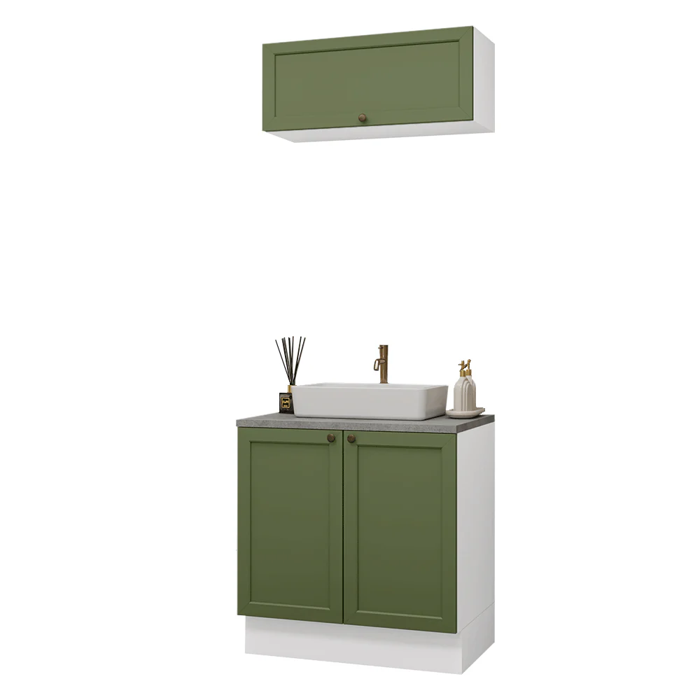 Conjunto Gabinete para Banheiro 80cm 3 Portas Branco/Verde Vik Madesa 02 - Image 2