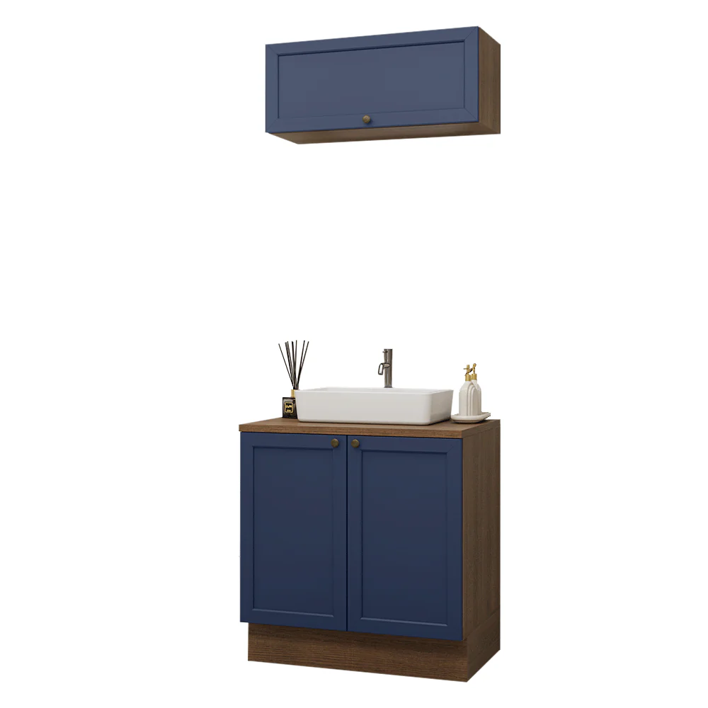 Conjunto Gabinete para Banheiro 80cm 3 Portas Rustic/Azul Vik Madesa 02 - Image 2