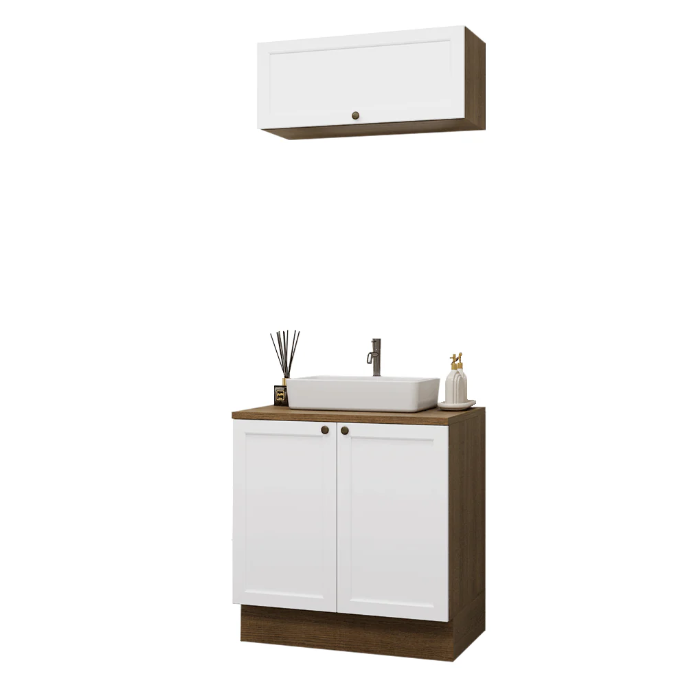 Conjunto Gabinete para Banheiro 80cm 3 Portas Rustic/Branco Vik Madesa 02 - Image 2