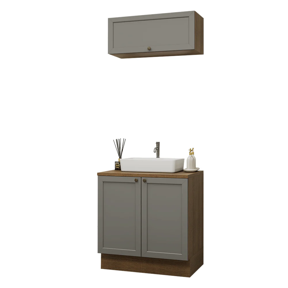 Conjunto Gabinete para Banheiro 80cm 3 Portas Rustic/Cinza Vik Madesa 02 - Image 2
