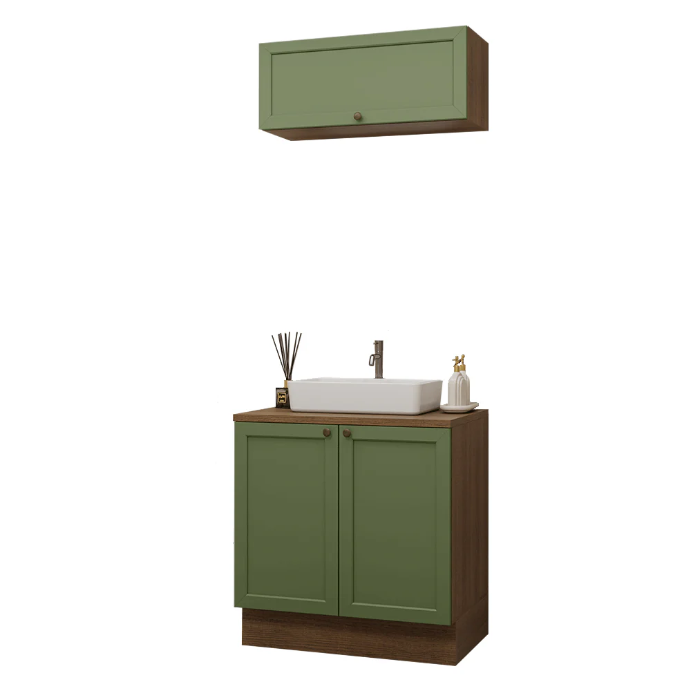 Conjunto Gabinete para Banheiro 80cm 3 Portas Rustic/Verde Vik Madesa 02 - Image 2