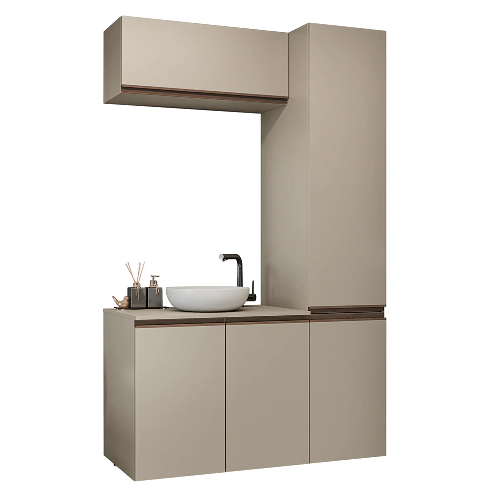 Conjunto Gabinete Suspenso para Banheiro 120cm 5 Portas Crema Nice Madesa 02 - Image 2