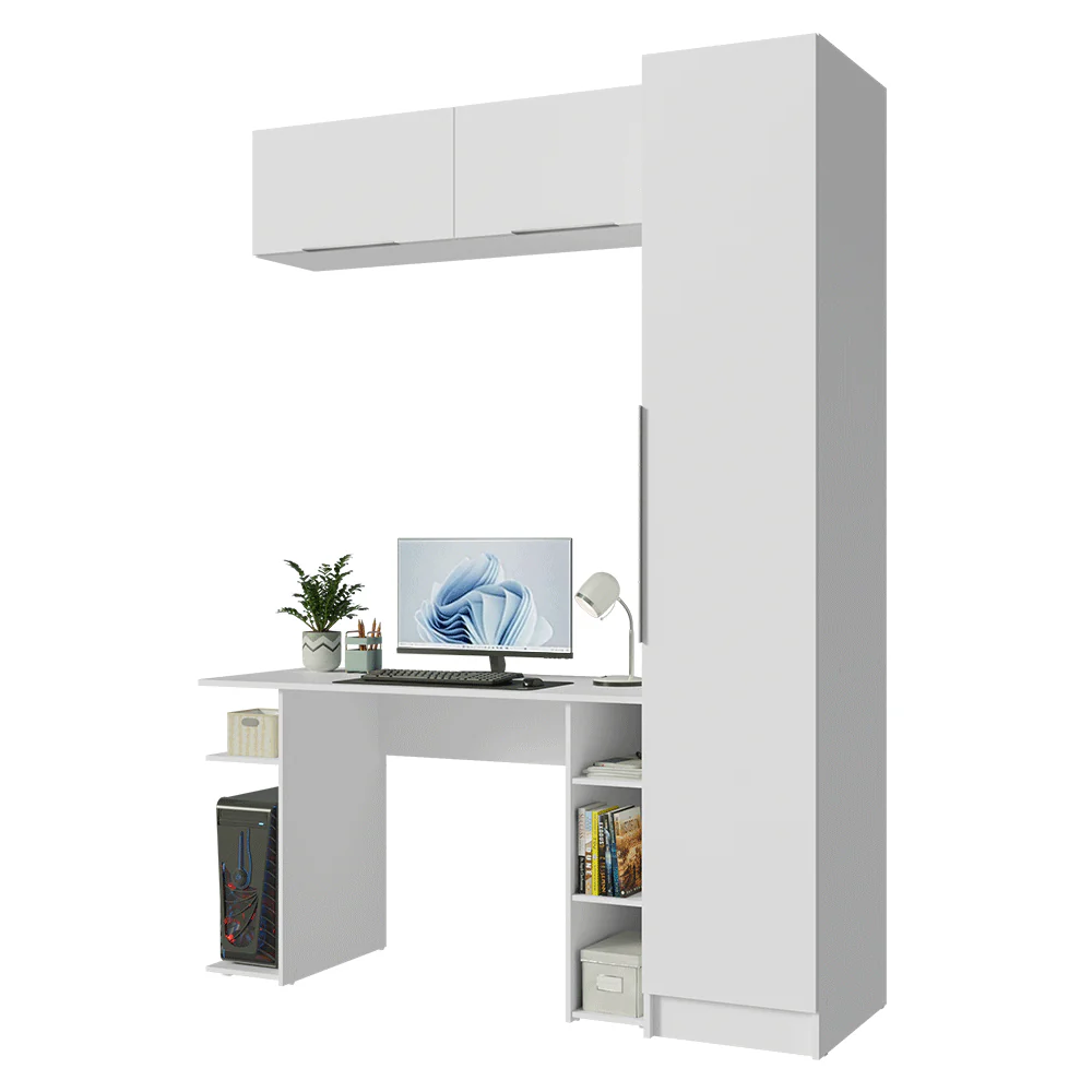Conjunto Home Office 1 Guarda-Roupa 2 Aéreos Neo 1 Escrivaninha Branco Madesa - Image 2