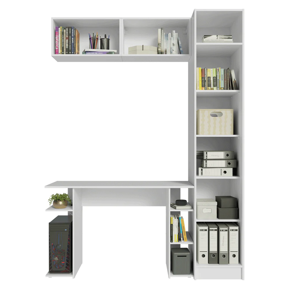 Conjunto Home Office 1 Guarda-Roupa 2 Aéreos Neo 1 Escrivaninha Branco Madesa - Image 5