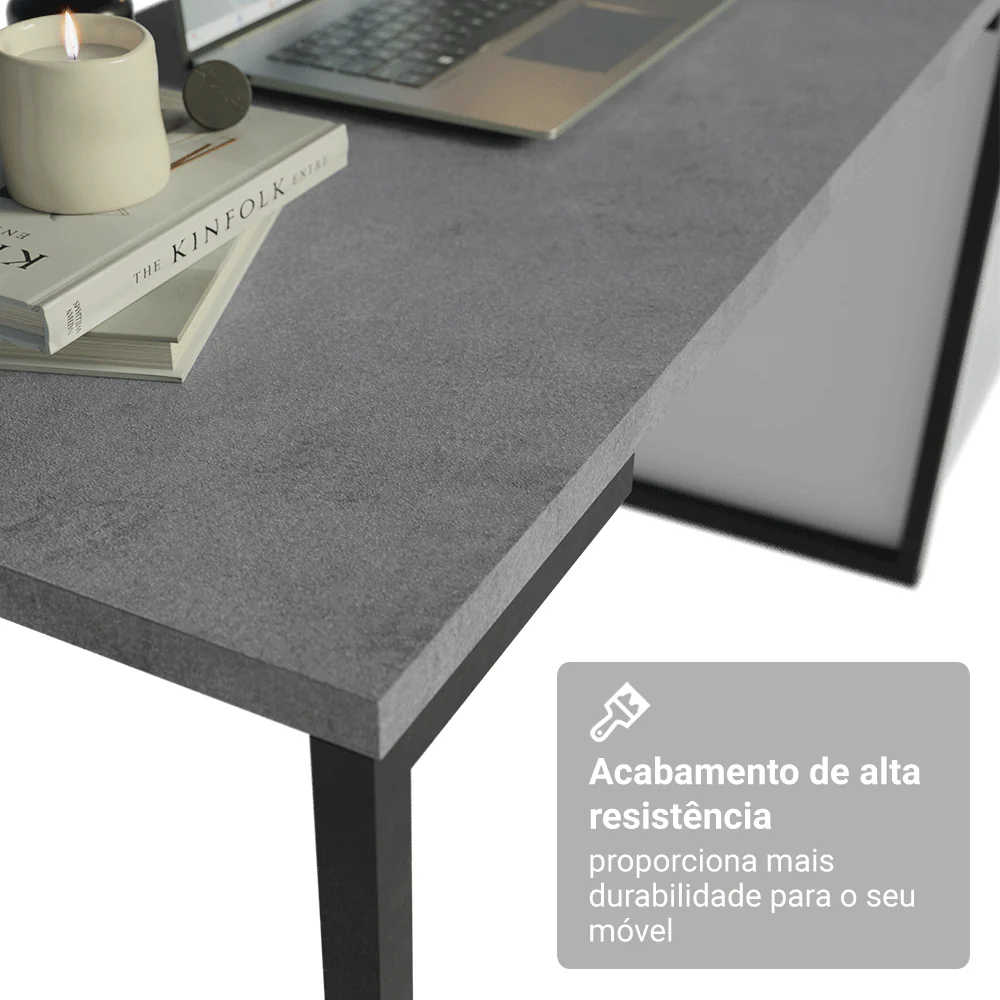 Conjunto Home Office 2 Armários com Espelhos Neo 1 Escrivaninha 2 Prateleiras Branco Madesa - Image 9