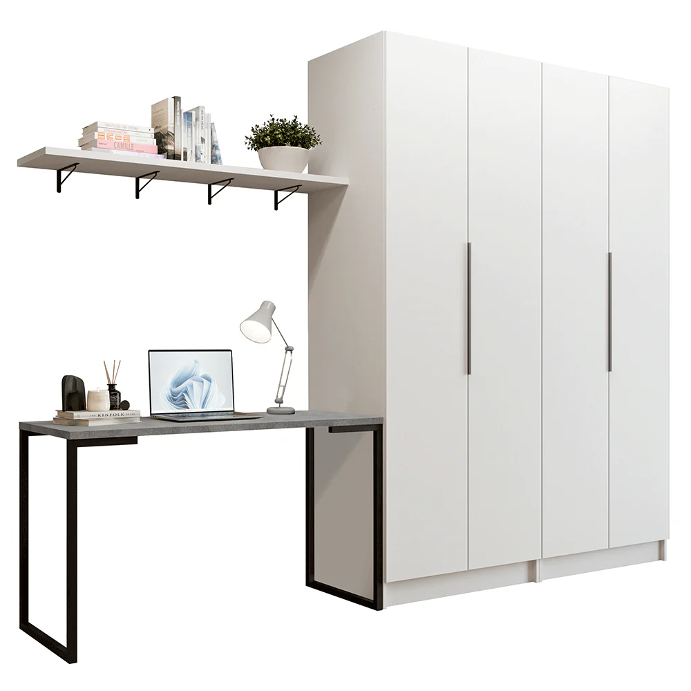 Conjunto Home Office 2 Armários Neo 1 Escrivaninha 2 Prateleiras Branco Madesa - Image 2