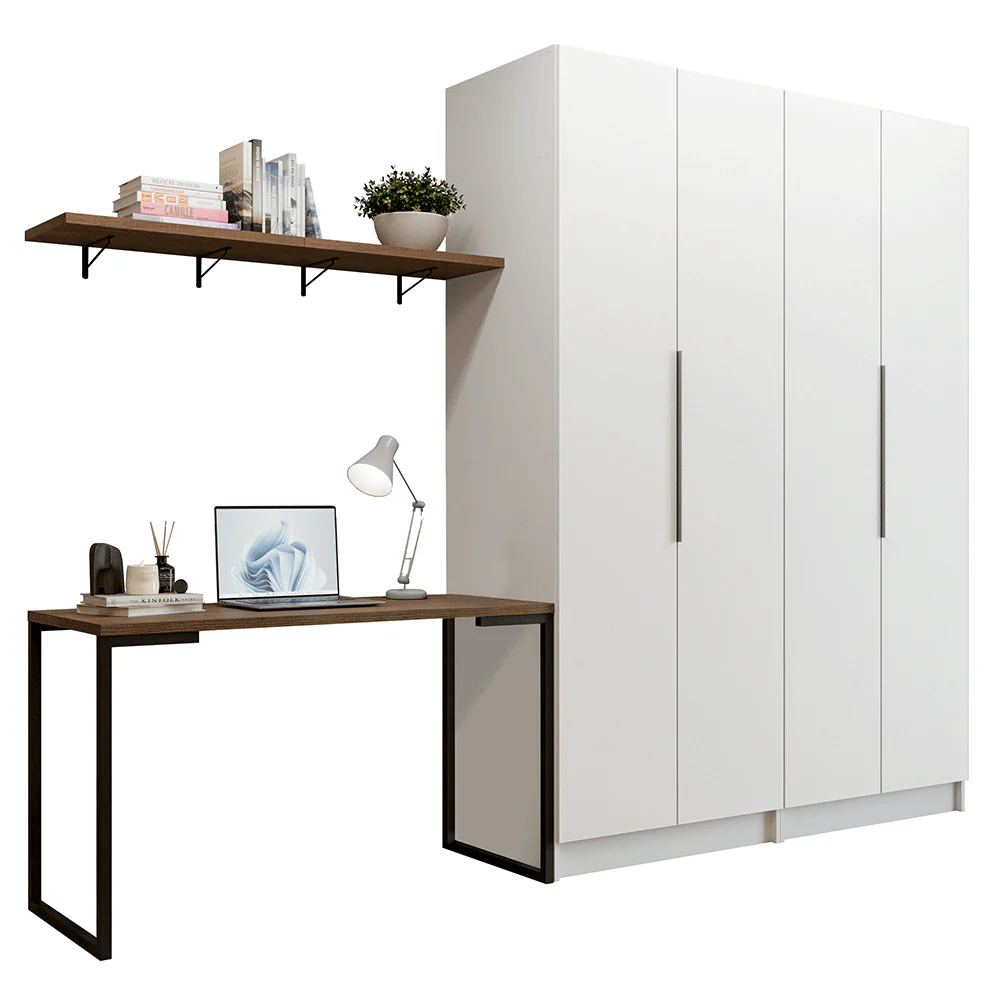 Conjunto Home Office 2 Armários Neo 1 Escrivaninha 2 Prateleiras Branco/Rustic Madesa - Image 2