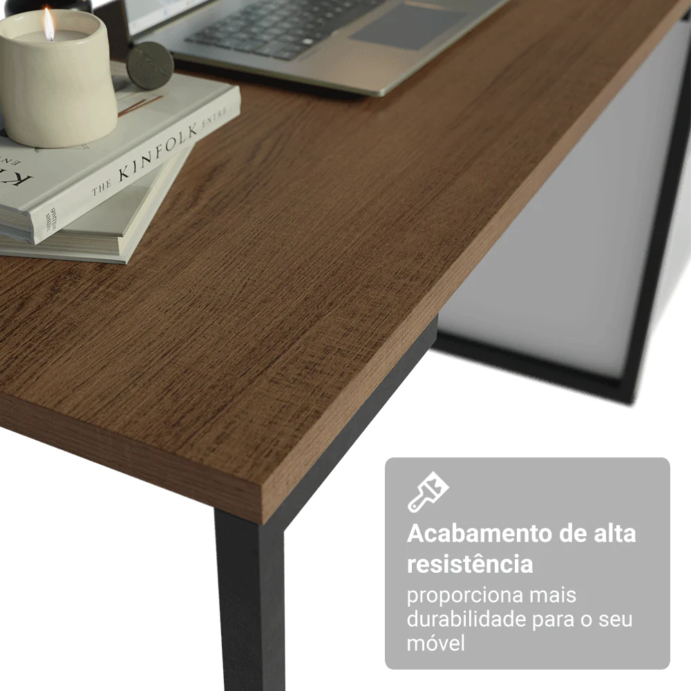 Conjunto Home Office 2 Armários Neo com Espelhos 1 Escrivaninha 2 Prateleiras Branco/Rustic Madesa - Image 9