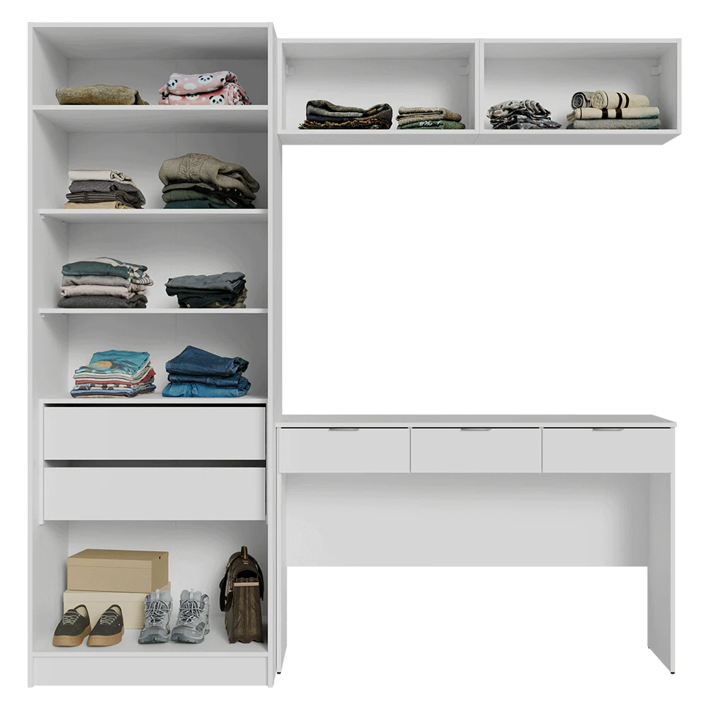 Conjunto Quarto 1 Penteadeira 2 Aéreos 1 Guarda-Roupa com Espelhos 2 Portas Neo Branco Madesa - Image 5