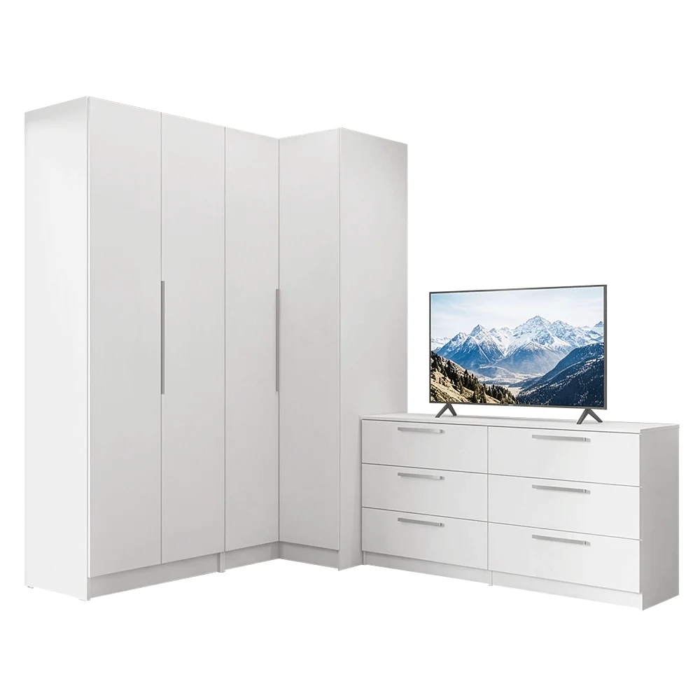 Conjunto Quarto com 2 Guarda-Roupas Neo 1 Cômoda/Móvel para TV Branco Madesa - Image 2