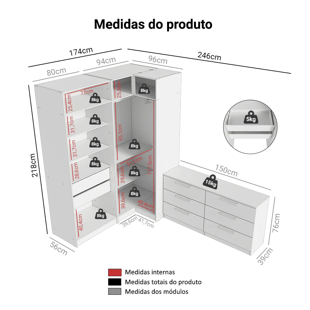 Conjunto Quarto com 2 Guarda-Roupas Neo 1 Cômoda/Móvel para TV Branco Madesa - Image 3
