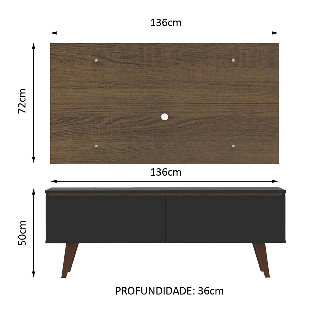 Rack Madesa Le Mans e Painel para TV até 55 Polegadas 2 Portas Preto/Rustic - Image 3