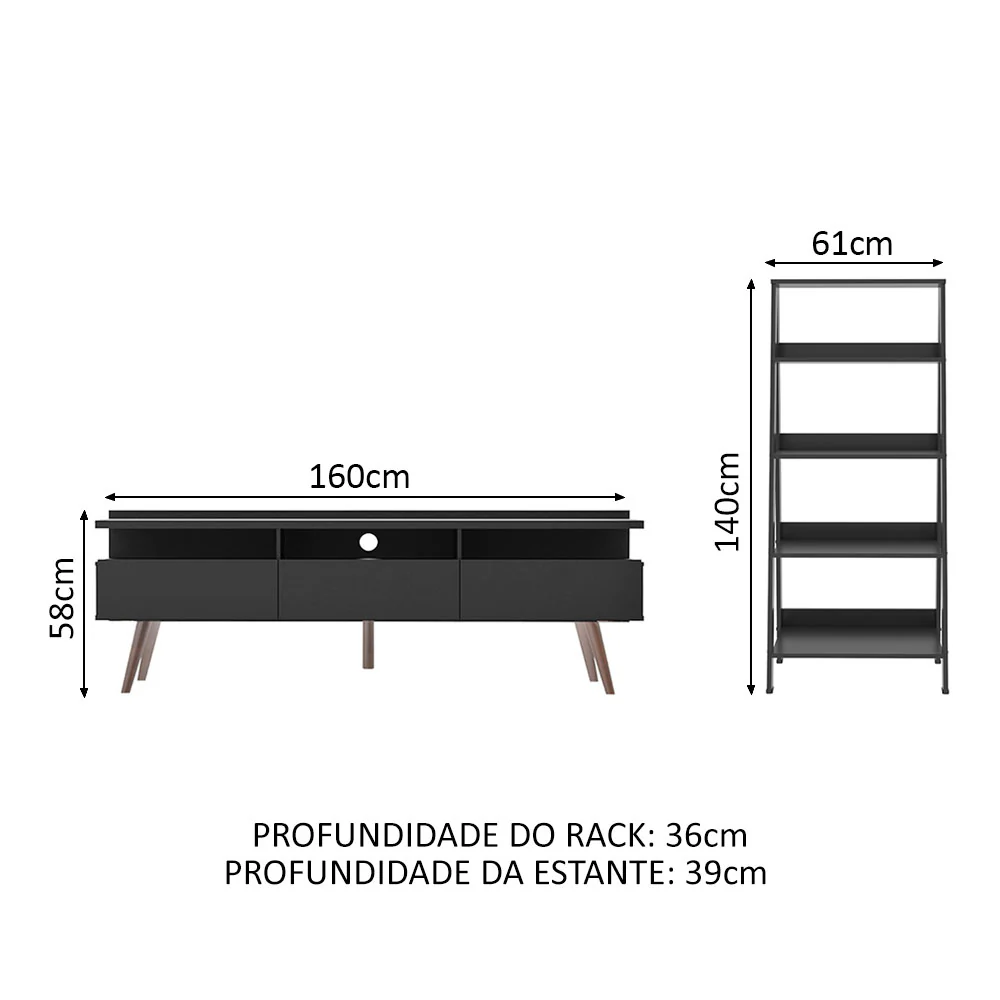 Rack para TV até 65 Polegadas Madesa Londres e Estante Escada Preto - Image 3