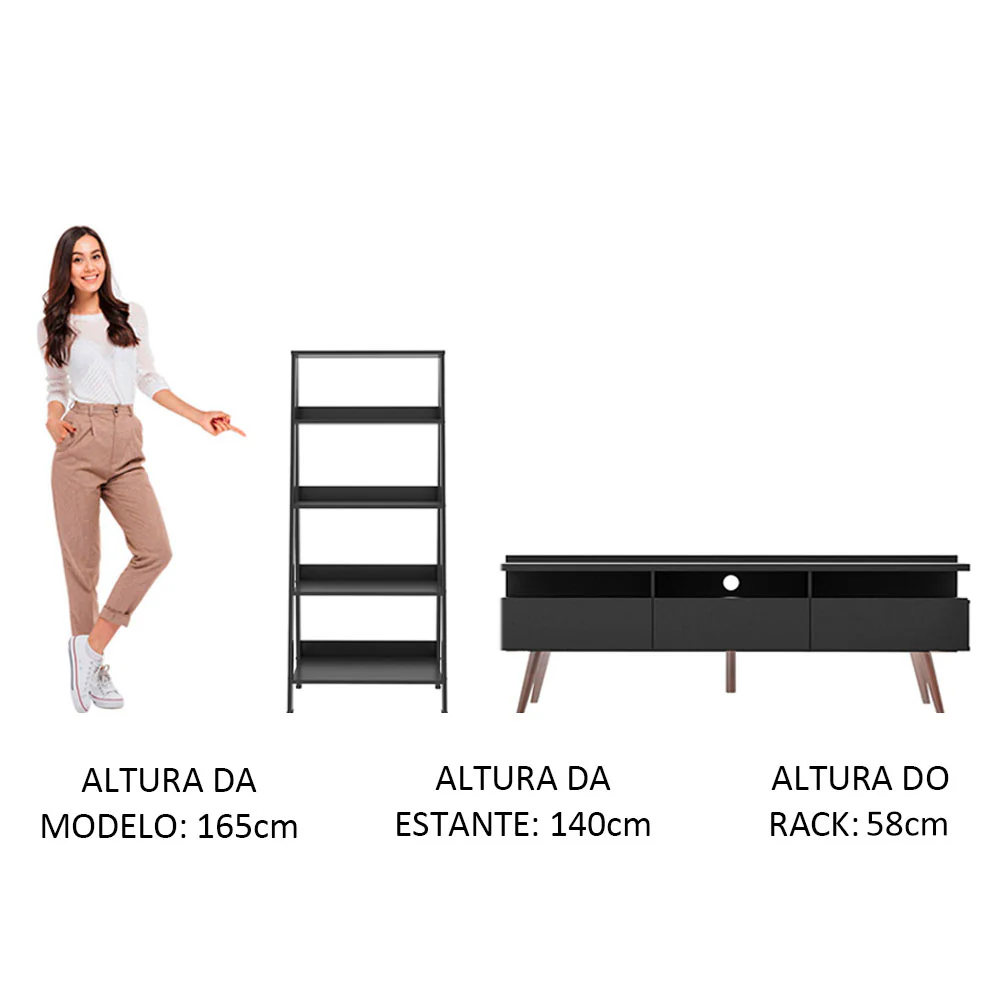 Rack para TV até 65 Polegadas Madesa Londres e Estante Escada Preto - Image 5