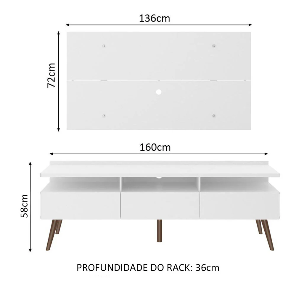 Rack Madesa Londres e Painel para TV até 55 Polegadas Branco - Image 3