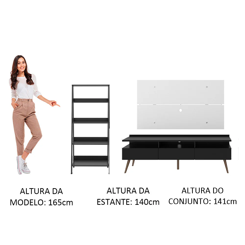 Rack Londres, Estante Escada e Painel para TV até 55 Polegadas Madesa Preto/Branco - Image 4