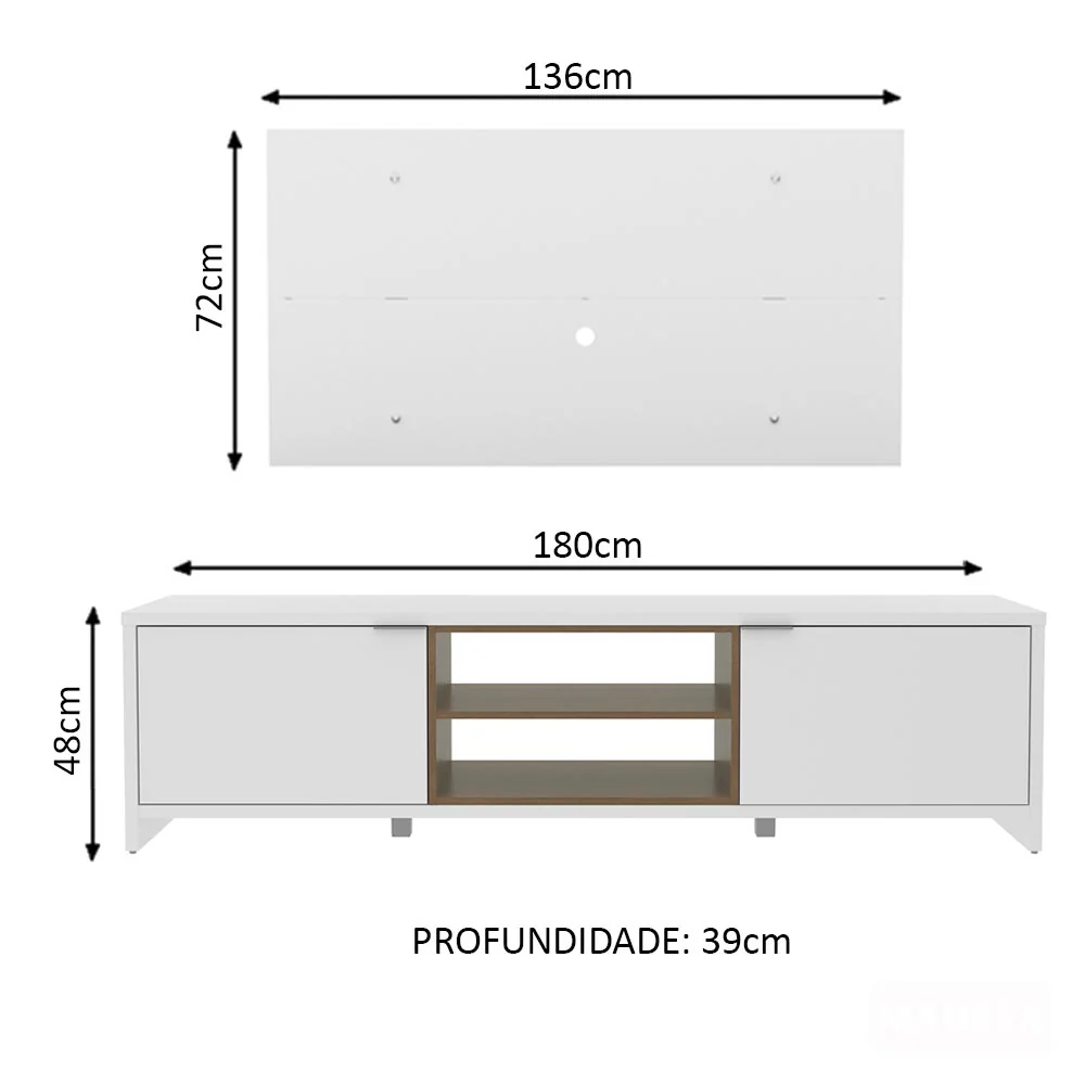 Rack Madesa Metz e Painel para TV até 55 Polegadas Branco/Rustic - Image 2