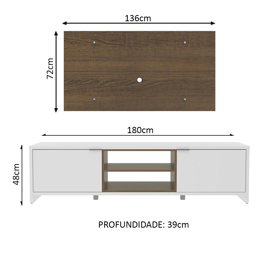 Rack Madesa Metz e Painel para TV até 55 Polegadas Branco/Rustic/Rustic - Image 2