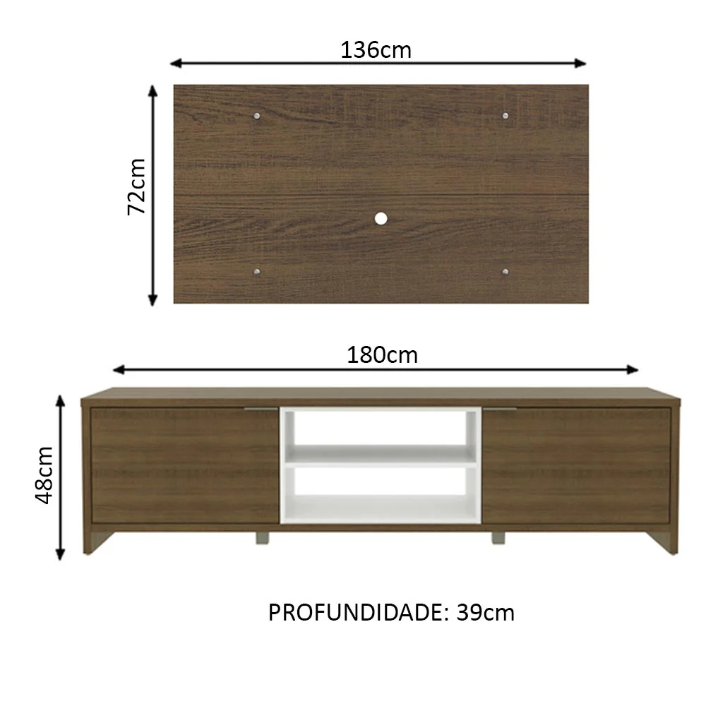 Rack Madesa Metz e Painel para TV até 55 Polegadas Rustic/Branco/Rustic - Image 2