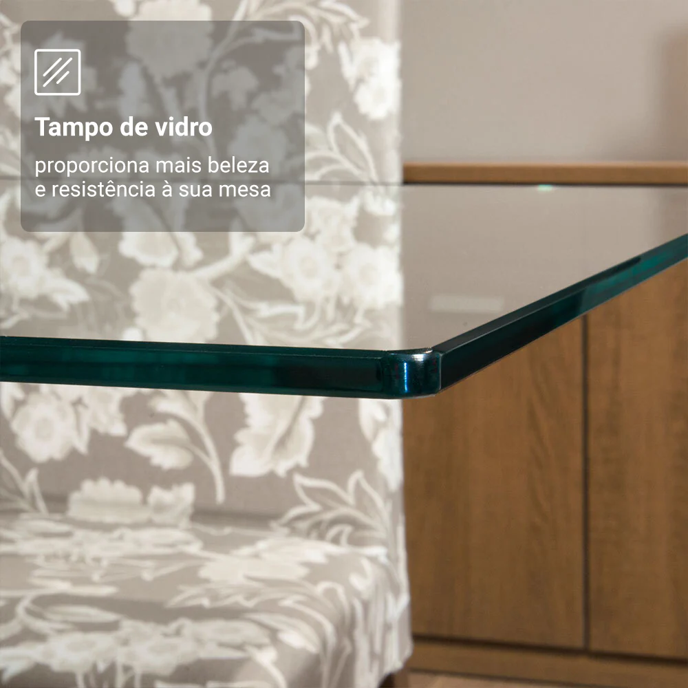 Conjunto Sala de Jantar Mesa Tampo de Vidro com 4 Cadeiras Rustic/Crema/Sintético Bege Aline Madesa - Image 7