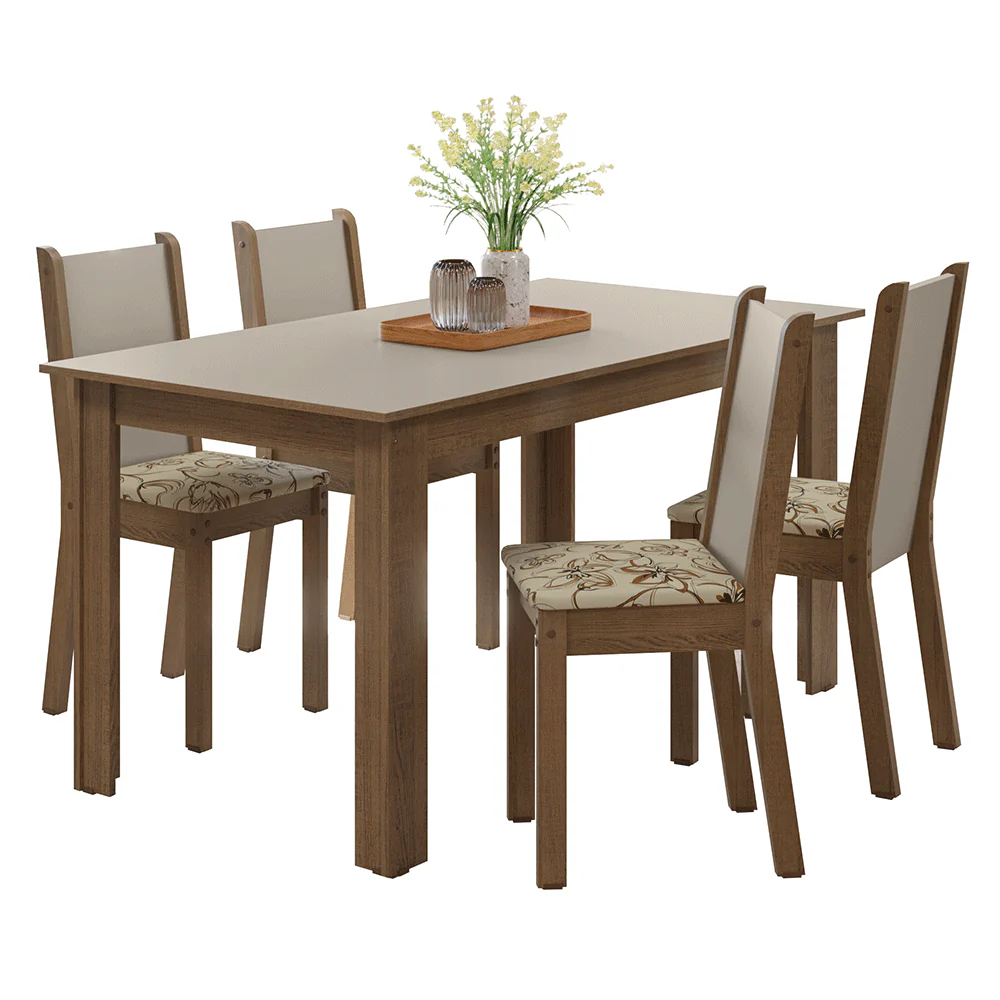Conjunto Sala de Jantar Alva Mesa Tampo de Madeira 4 Cadeiras Rustic/Crema/Lírio Bege Madesa - Image 2